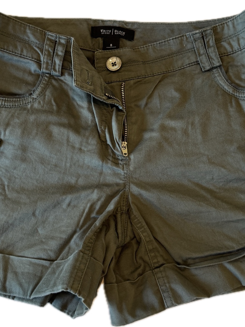 White House Black Market Olive Green Flat-Front Women's Shorts